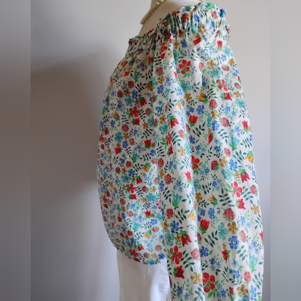 Liberty Art Fabric Tana Lawn Peasant Off The Shoulder Shirt Edenham Floral Sz 4 - Picture 6 of 14